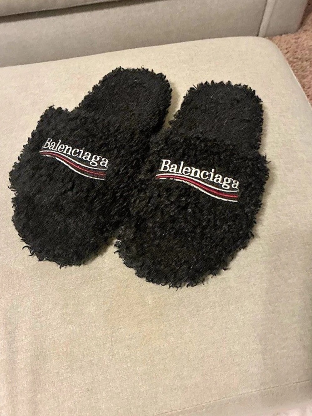 Balenciaga Furry Slide Black Furry Slippers